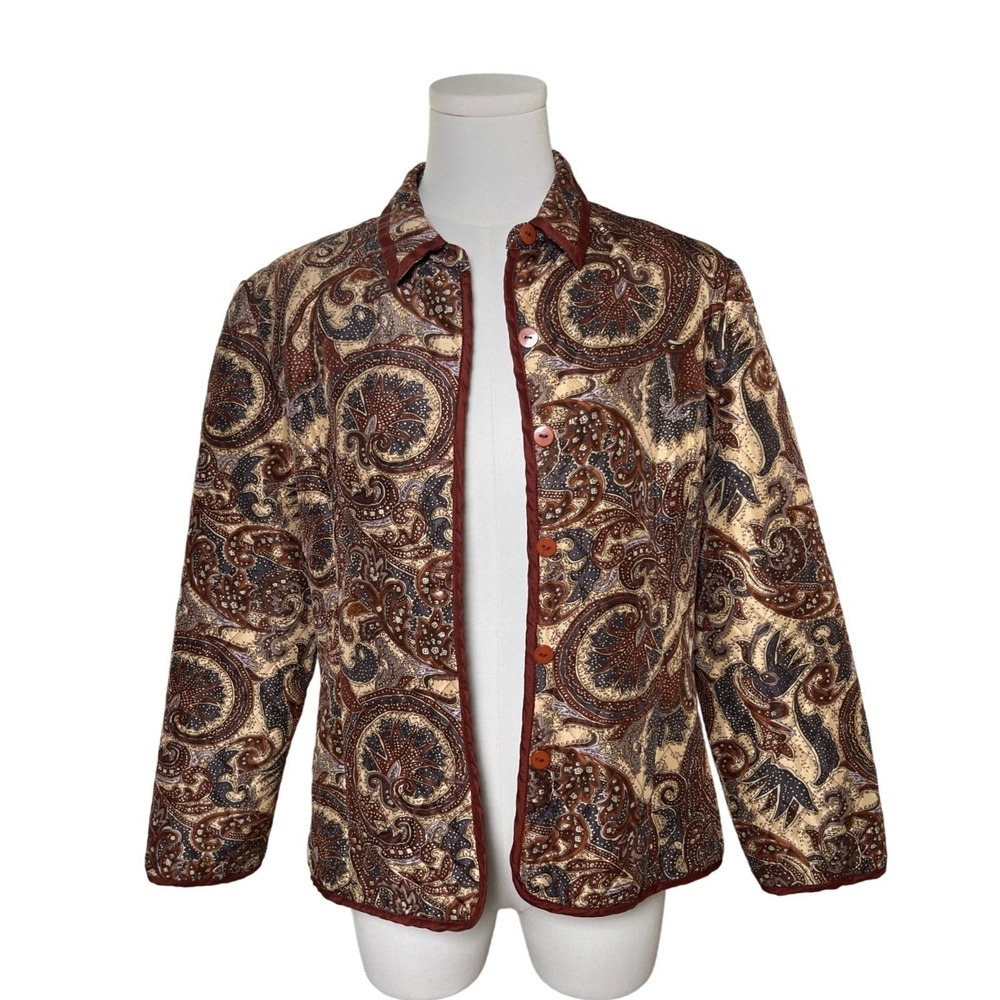 Paisley Quilted Silk Jacket Boho Tapestry Button Front Silkland Petite Boho PL